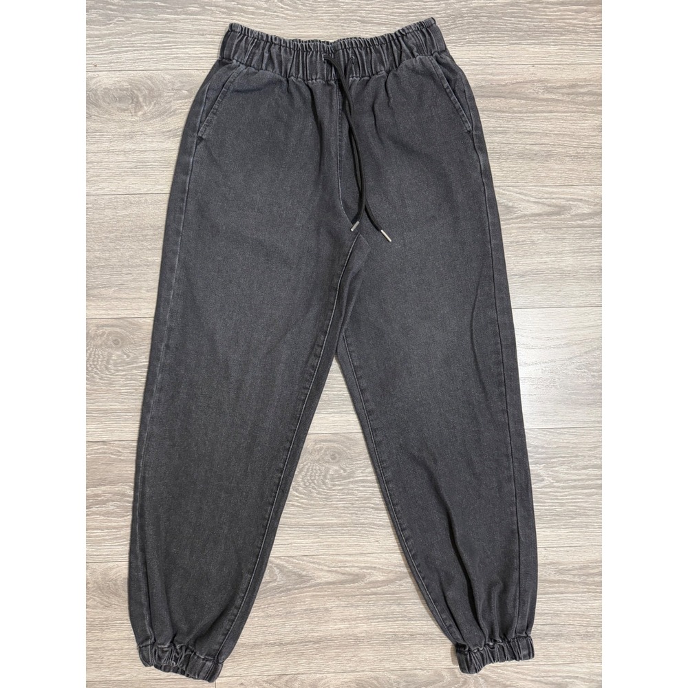 Forever 21 Womens Size S Black 24x29 in Acid Wash Denim Joggers Elastic Waist